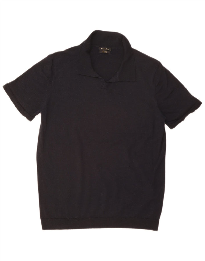 Massimo Dutti Damen-Pullover mit Polo-Ausschnitt, Gr. 14, mittleres Marineblau