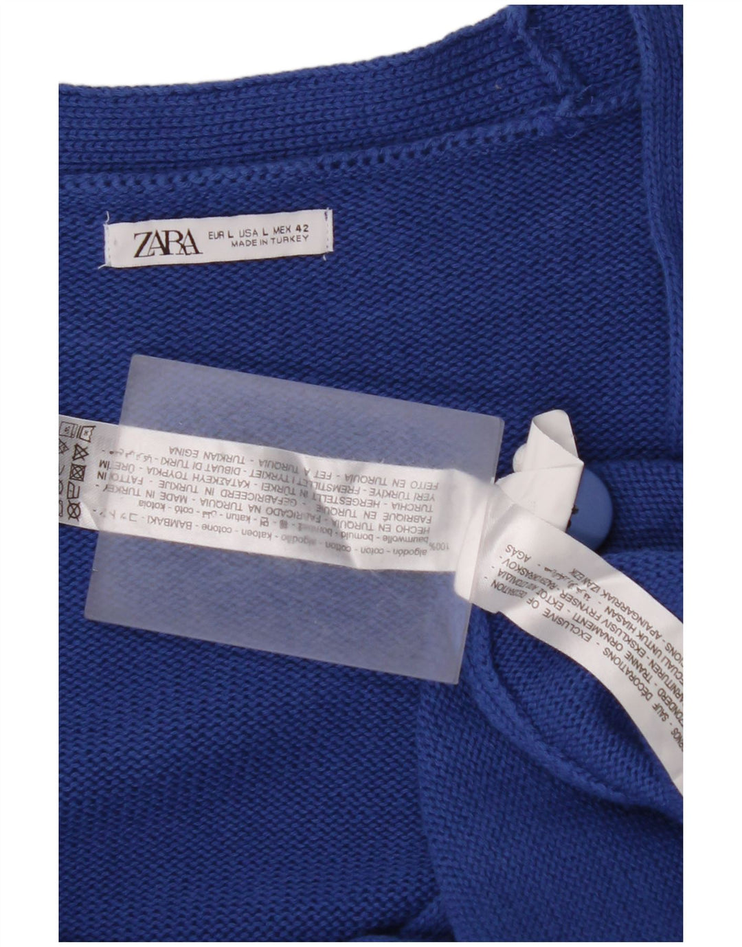 ZARA Herren-Cardigan mit Grafik, groß, aus blauer Baumwolle
