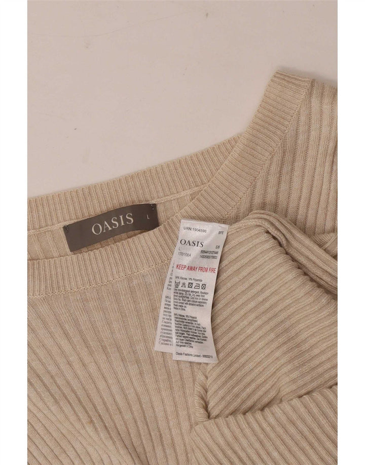 Oasis Damen Top Langarm UK 14 Large Beige Viskose