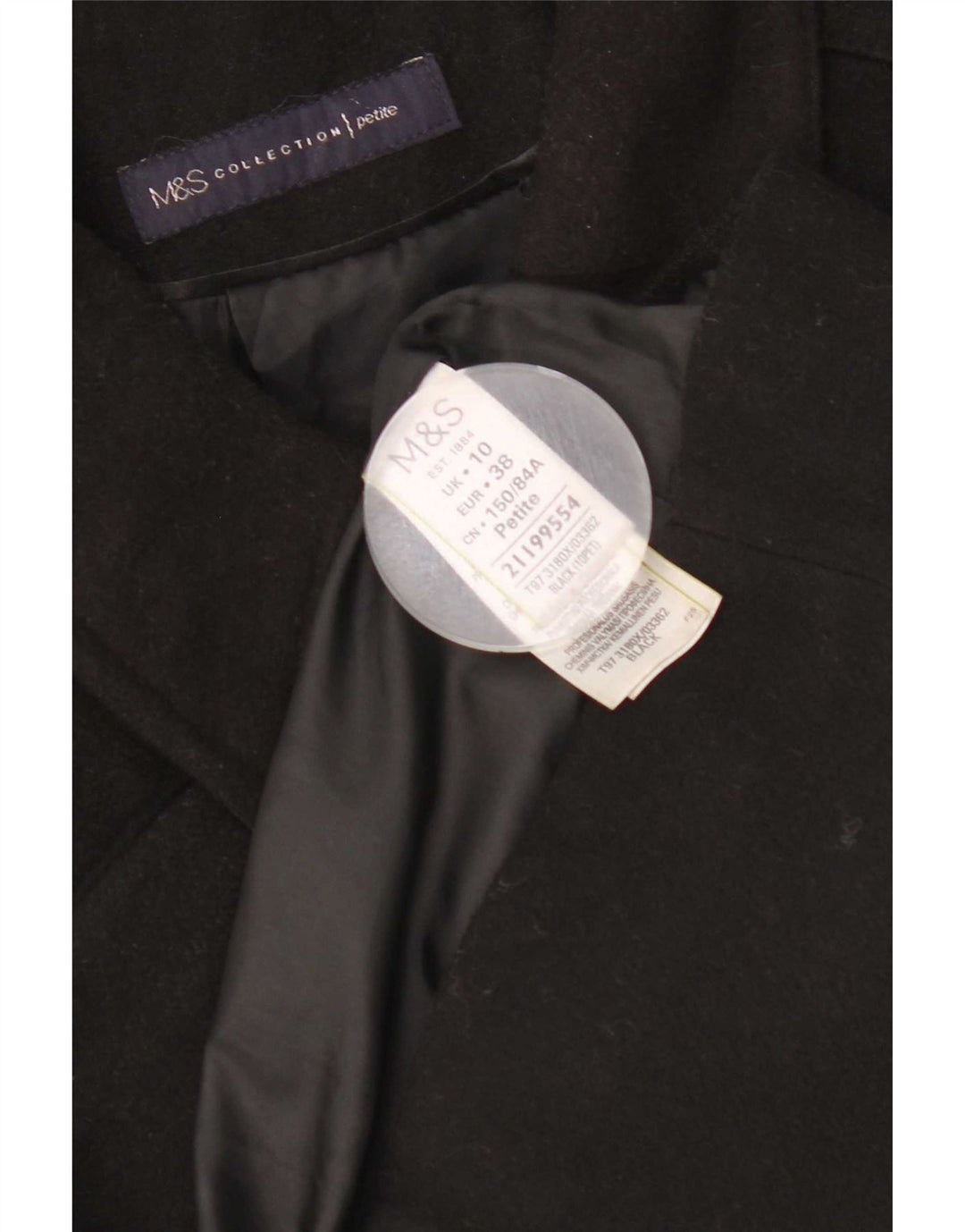 Marks & Spencer Damen-Mantel in normaler Passform, UK 10, Größe S, Schwarz, Polyester