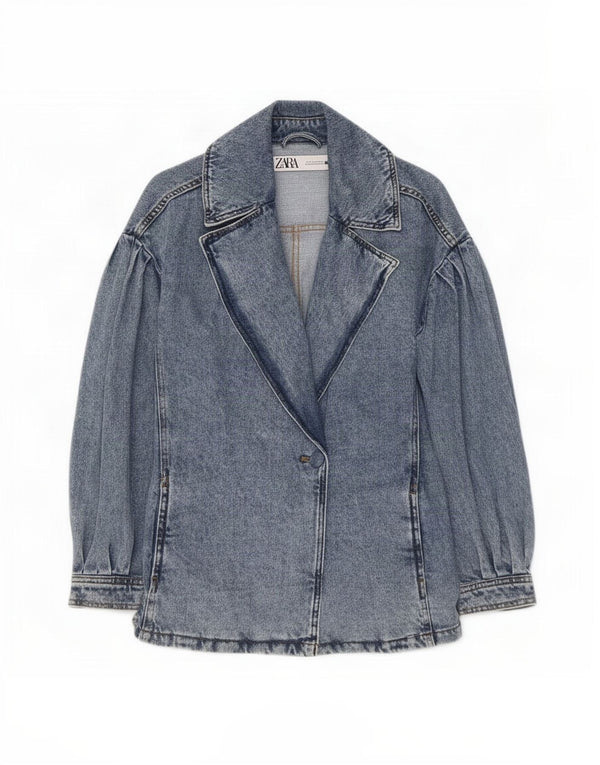 Zara Damen Jeansjacke UK 10 Small Blaue Baumwolle