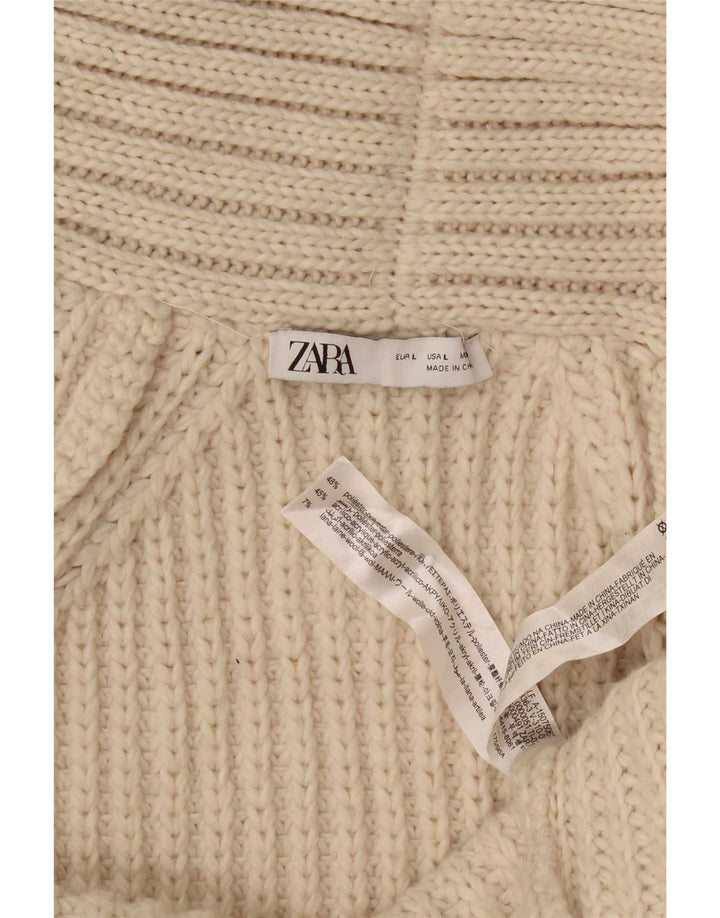 Zara Damen Longline Open Cardigan Pullover UK 16 Large Beige Polyester
