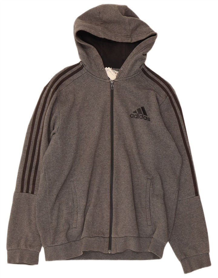 ADIDAS Mens Zip Hoodie Sweater Large Grey Cotton