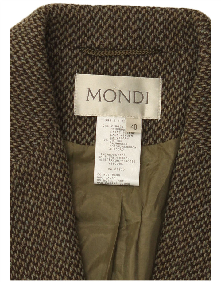 MONDI Damen-Blazer mit 1 Knopf, EU 40, mittelgrüne Chevron-Schurwolle
