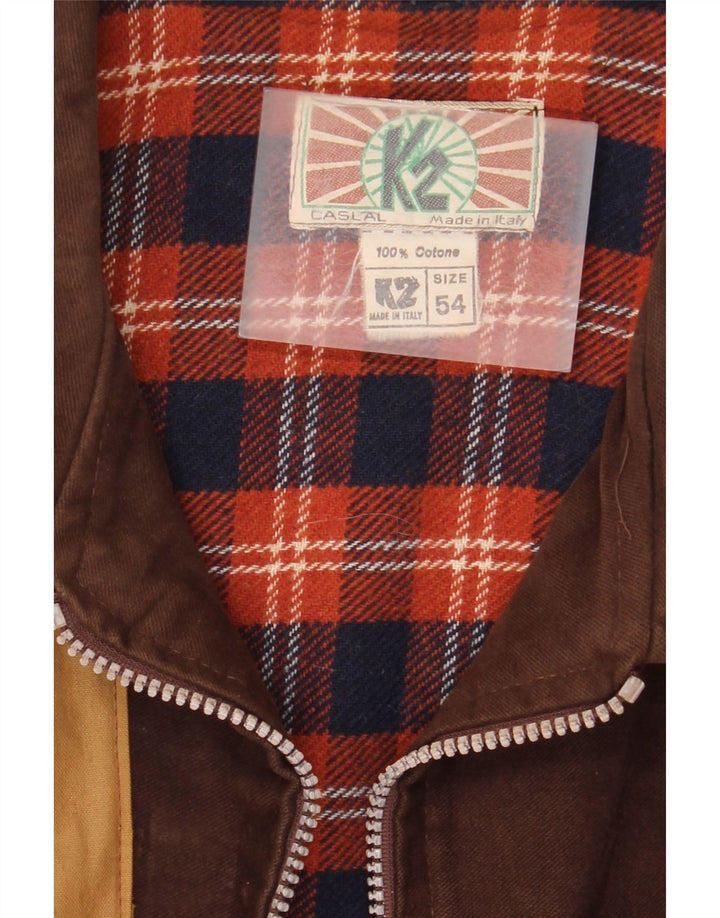 Vintage Herren-Windbreaker-Jacke IT 54 2XL Braune Colourblock-Baumwolle