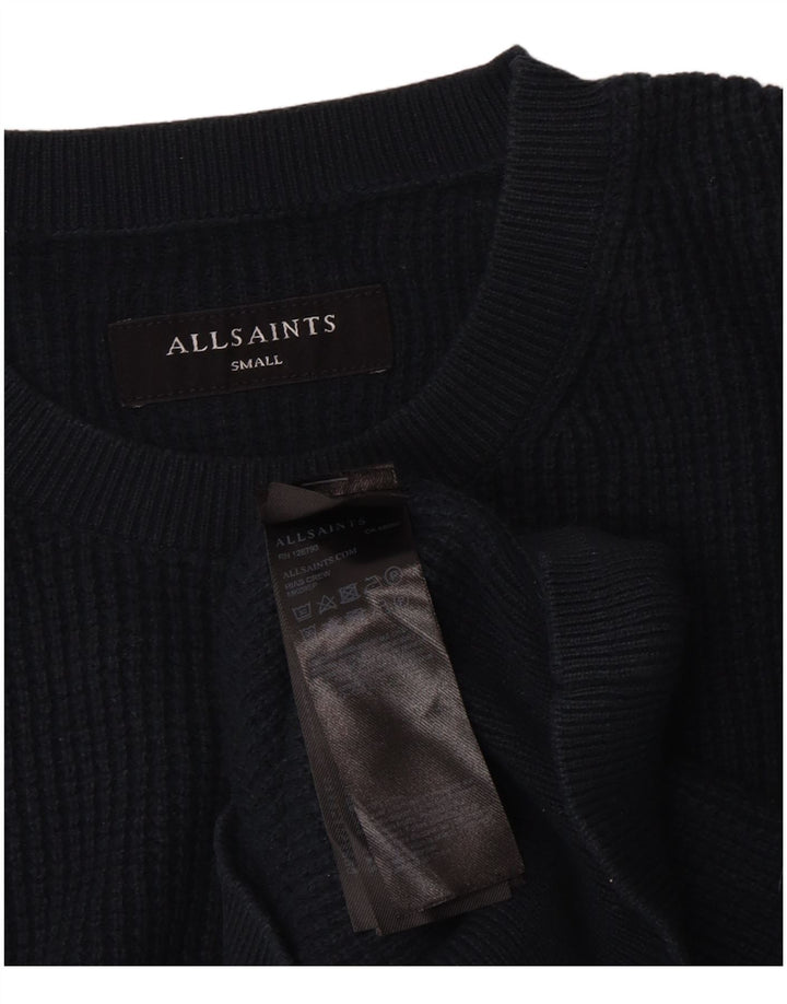 All Saints Herren-Pullover mit Rundhalsausschnitt, Größe S, marineblaue Baumwolle