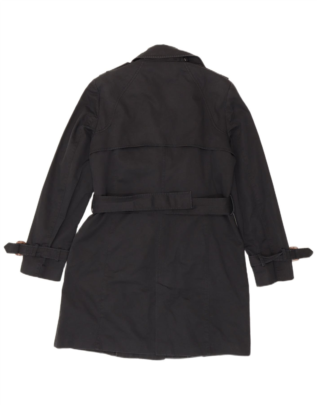 Zara Damen Trenchcoat UK 16 Large Schwarze Baumwolle