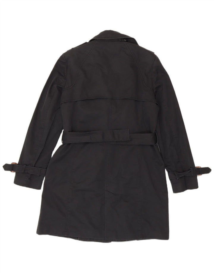 Zara Damen Trenchcoat UK 16 Large Schwarze Baumwolle