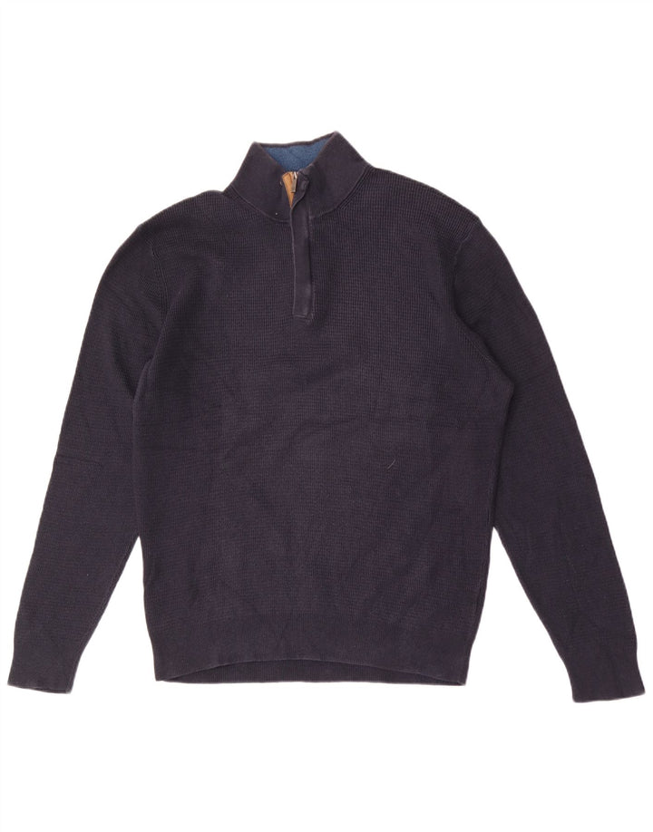 Massimo Dutti Herren-Pullover mit Reißverschluss am Hals, große marineblaue Baumwolle