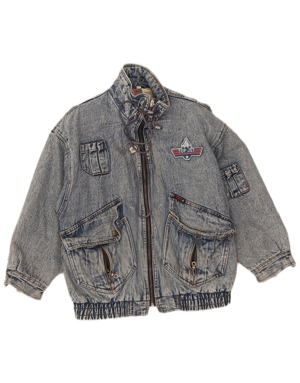 Vintage Mädchen-Jeansjacke mit Grafik, 10–11 Jahre, blaue Baumwolle