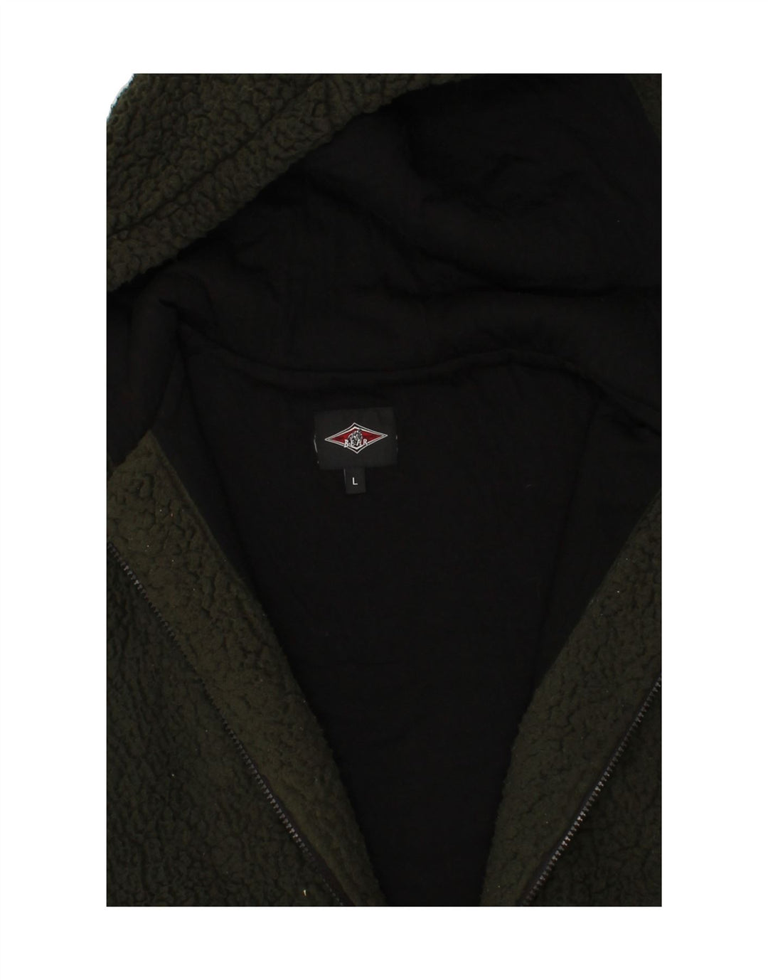 BEAR Womens Hooded Fleece Jacket UK 14 Large Khaki Polyester Vintage Bear and Second-Hand Bear from Messina Hembry 