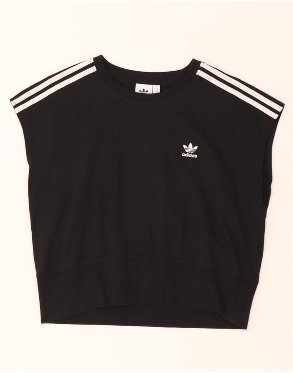 Adidas Damen Kurzarm-Sweatshirt-Pullover UK 14 Große schwarze Baumwolle