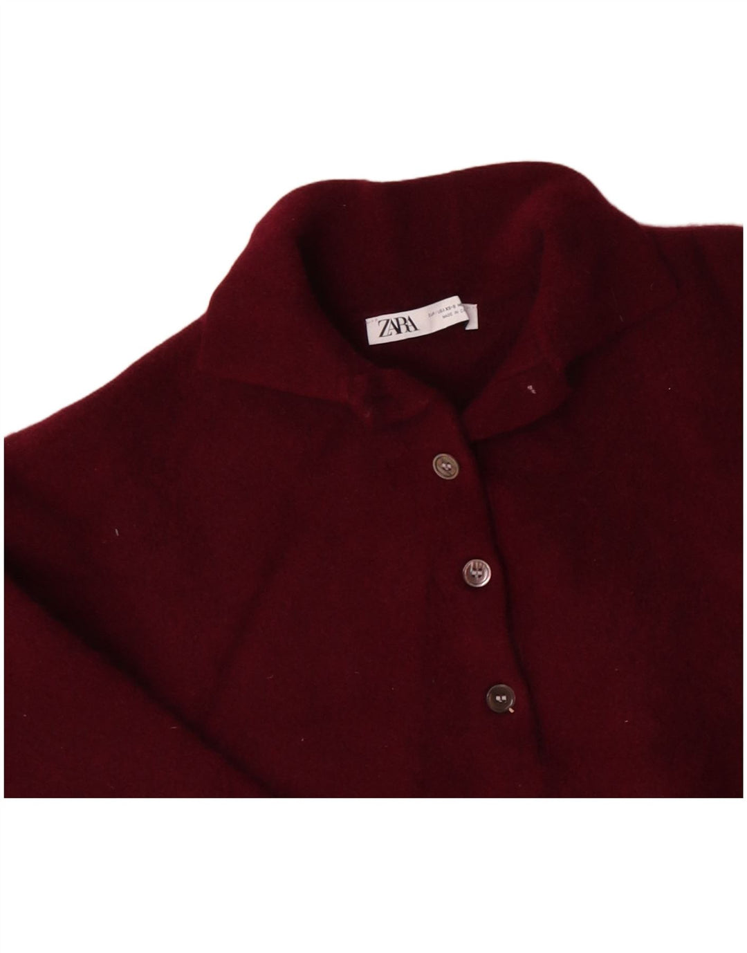 ZARA Damen-Pullover, übergroß, kurz geschnitten, Rollkragenpullover, Gr. 6, XS, bordeauxrote Wolle