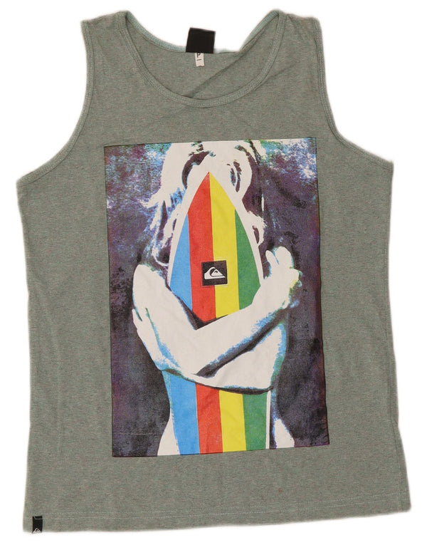 Quiksilver Mens Graphic Vest Top Small Grüne Baumwolle