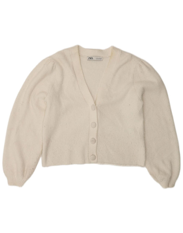 Zara Damen-Cardigan-Pullover UK 12 Mittelweiße Viskose