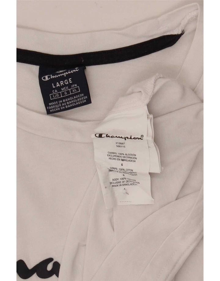 Champion Herren-T-Shirt mit Grafik, Größe L, aus weißer Baumwolle
