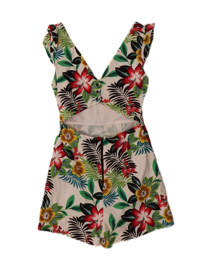 Zara Damen Trafaluc Playsuit UK 12 Mittelweiße geblümte Baumwolle
