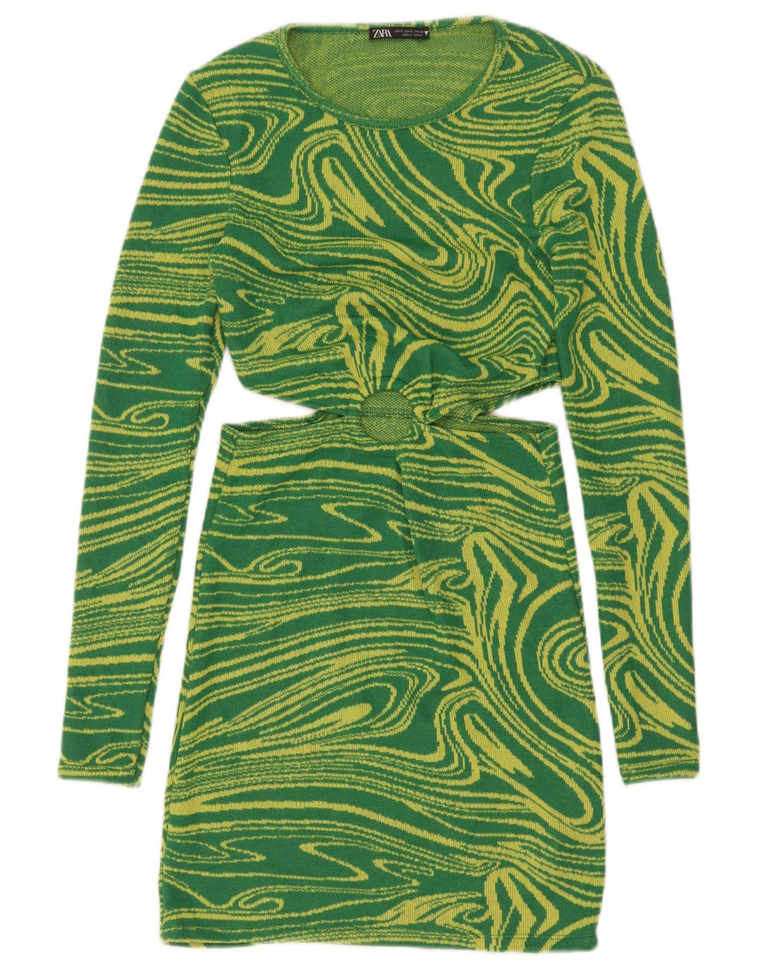 Zara Damen figurbetontes Kleid mit abstraktem Muster und Ausschnitt, Gr. 8, Grün