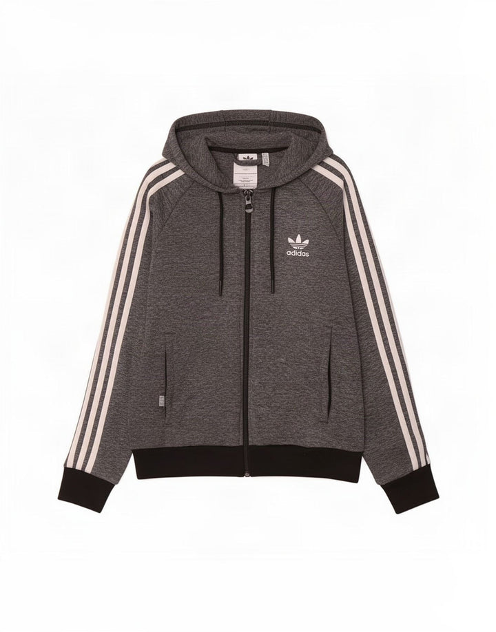 Adidas Damen Zip Hoodie Pullover UK 12 Mittelgraues Polyester