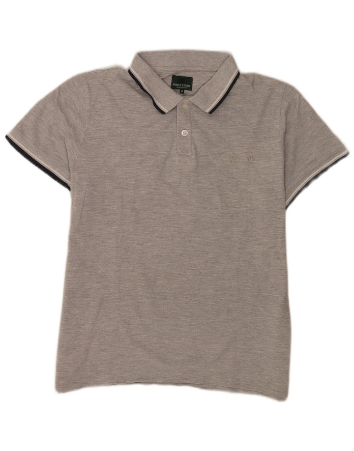 Enrico Coveri Herren-Poloshirt aus mittelgrauer, gestreifter Baumwolle