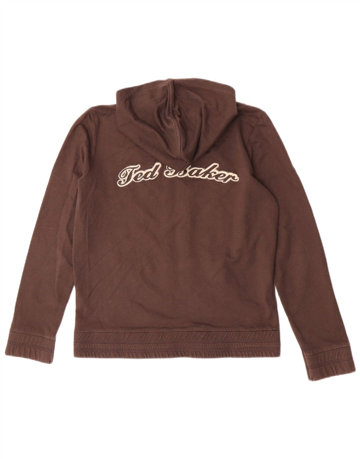 Ted Baker Damen-Kapuzenpullover mit grafischem Reißverschluss, Größe 3, mittelbraune Baumwolle