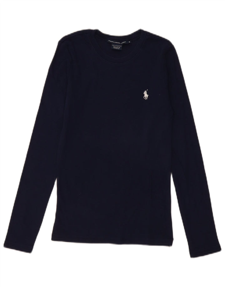Ralph Lauren Damen Top Langarm UK 8 Small Marineblau Baumwolle