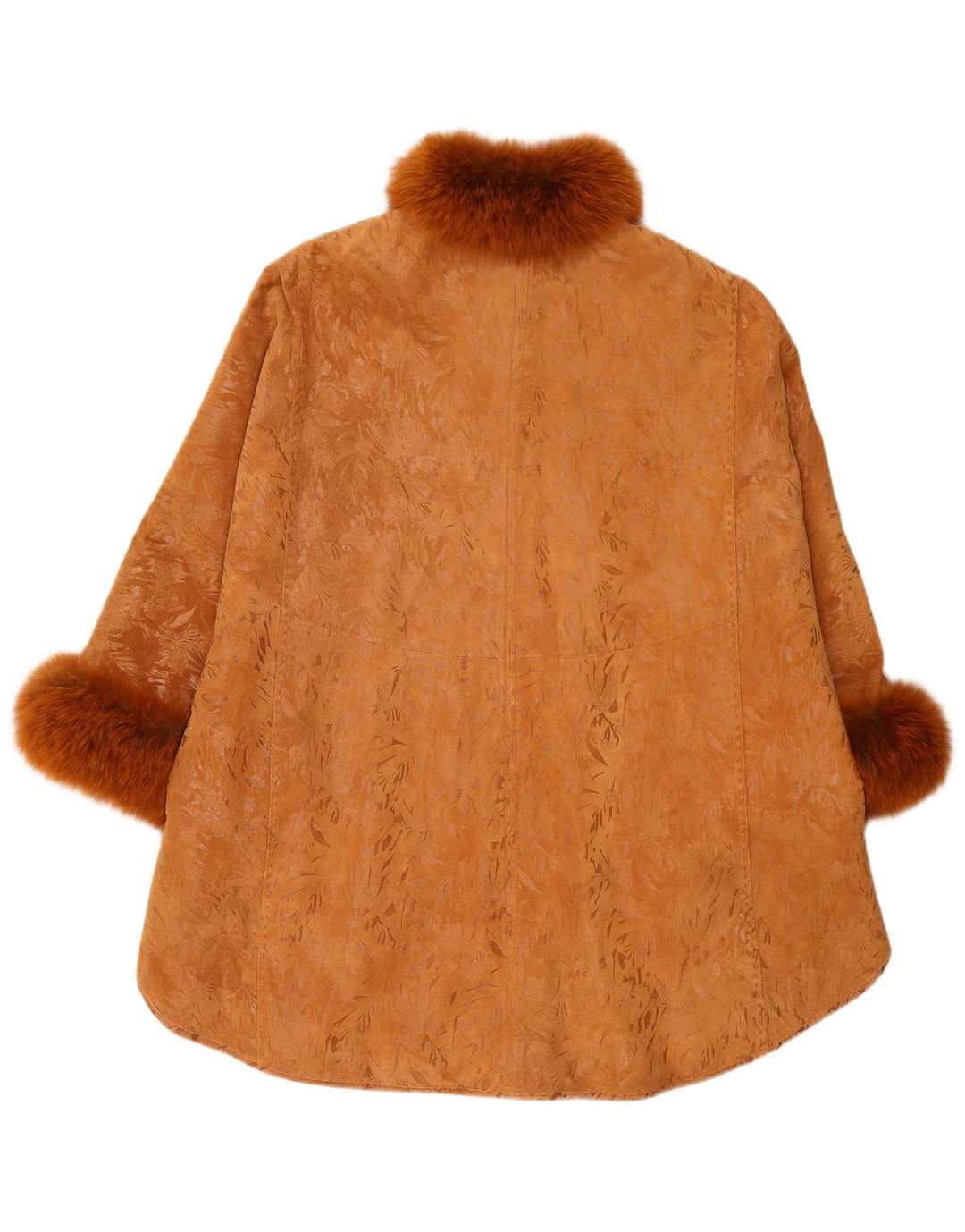 Vintage Damen Wildledermantel mit 3/4-Ärmeln, Einheitsgröße, braunes Leder