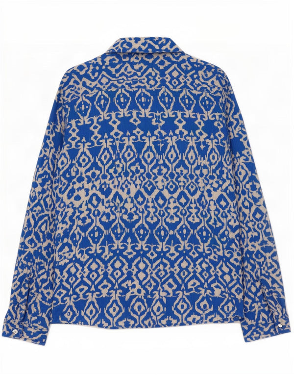 Zara Damen Hemdbluse UK 12 Mittelblaue Ikat-Viskose