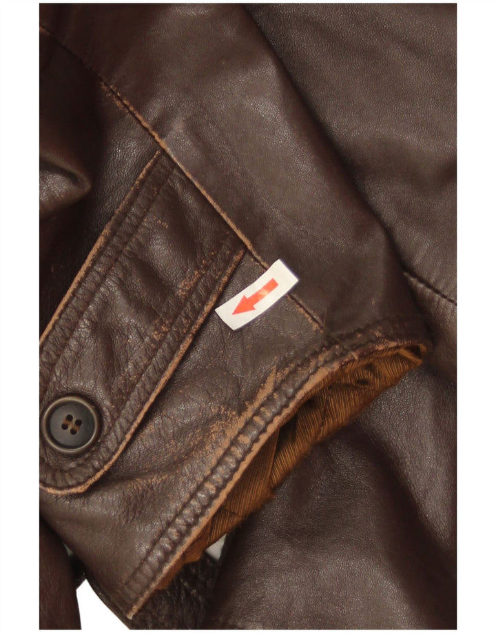 Vintage Herren Militärlederjacke IT 52 XL Braunes Leder