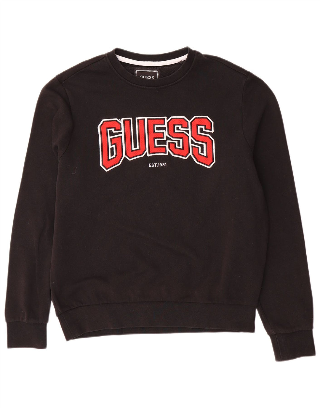 Guess Herren-Sweatshirt mit Grafik, UK-Größe 34, Größe S, schwarze Baumwolle