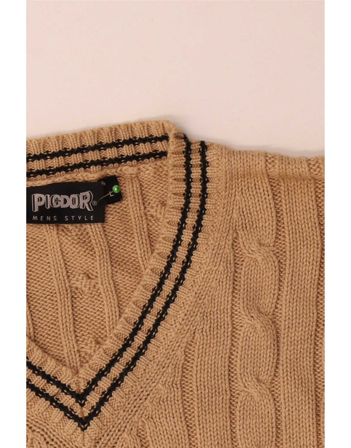 Vintage Herren V-Ausschnitt Pullover Pullover Große Beige Baumwolle