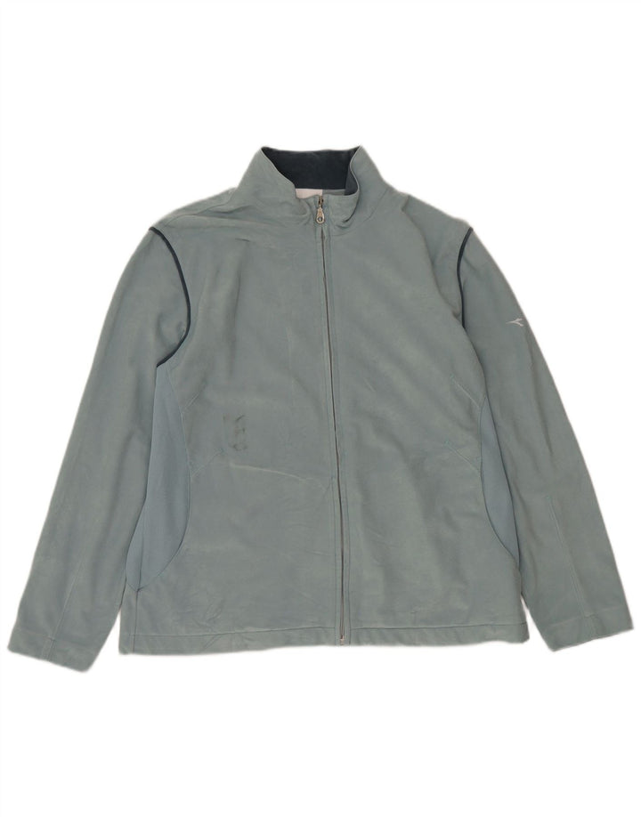 DIADORA Womens Velour Tracksuit Top Jacket UK 18 XL Turquoise Polyester