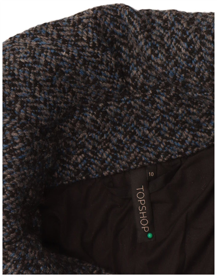 Topshop Damen Bomberjacke UK 10 Small Blaues Fischgrätenmuster aus Polyester