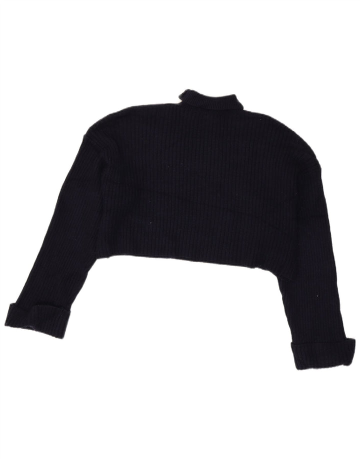 Zara Damen Crop Rollkragenpullover Pullover UK 14 Mittelmarineblaue Viskose