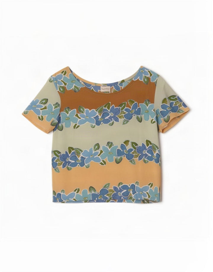 Byblos Damen Crop Bluse Top UK 14 Medium Mehrfarbige Viskose mit Blumenmuster