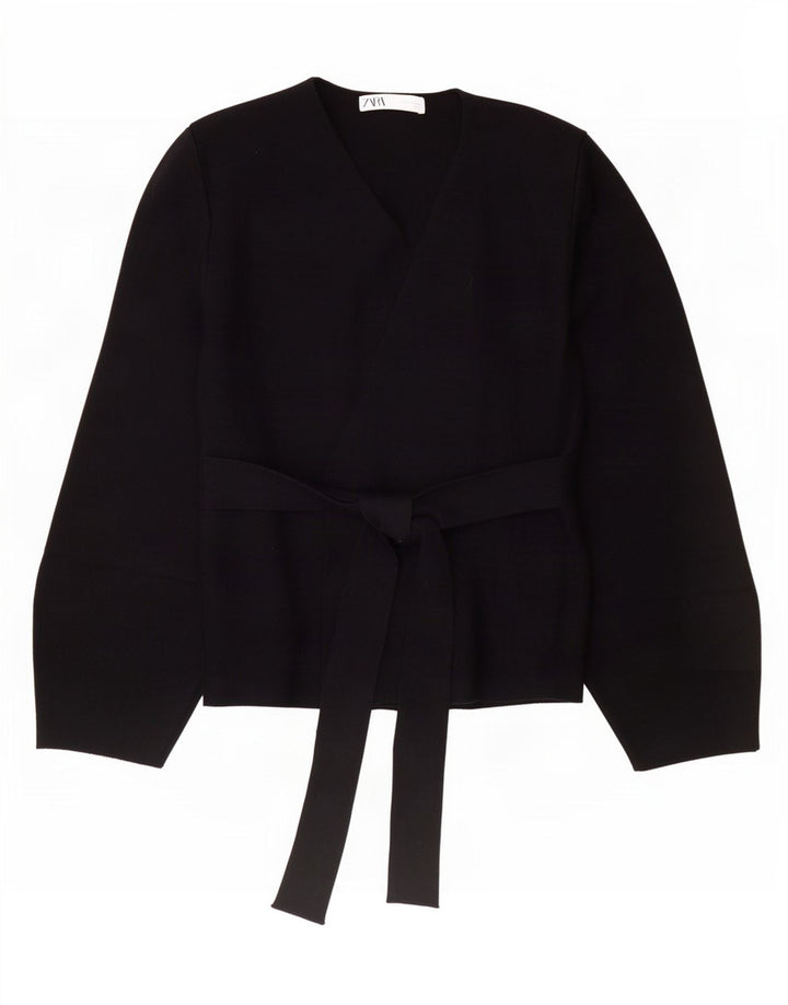 Zara Damen-Cardigan-Pullover UK 10 Small Schwarz Polyamid