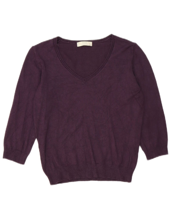 Marks & Spencer Damen-Pullover mit 3/4-Ärmeln und V-Ausschnitt, Gr. 12, Mittelviolett