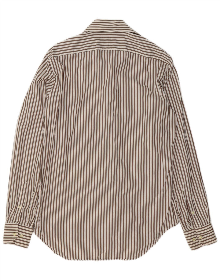 MASSIMO DUTTI Herrenhemd Größe 39 15 1/2 Mittelbraune Nadelstreifen-Baumwolle