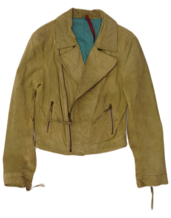 Vintage Womens Crop Suede Biker Jacket IT 40 Small Green Leather
