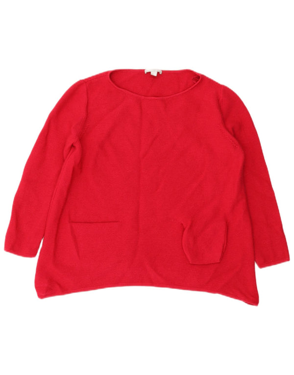 Cos Womens 3/4 Sleeve Boat Neck Jumper Sweater UK 12 Medium Red Wool