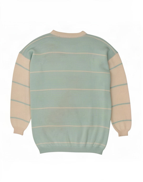 Vintage Damen Pullover mit U-Boot-Ausschnitt, Gr. 16, groß, blau, geblümt, Polyacryl
