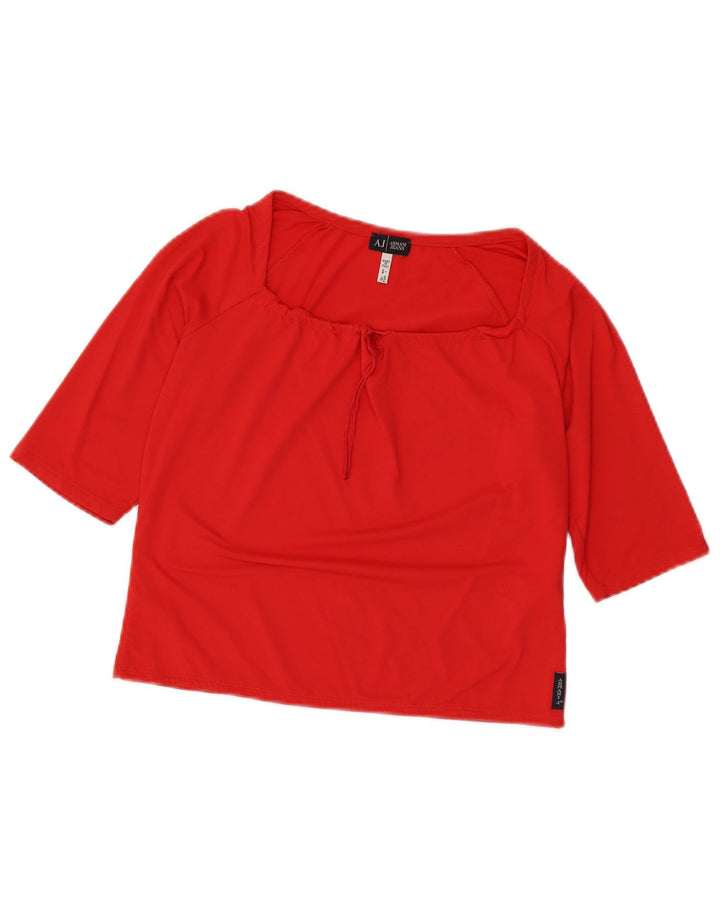 Armani Jeans Damen Crop 3/4-Ärmel-Blusenoberteil UK 14 Mittelrotes Polyamid
