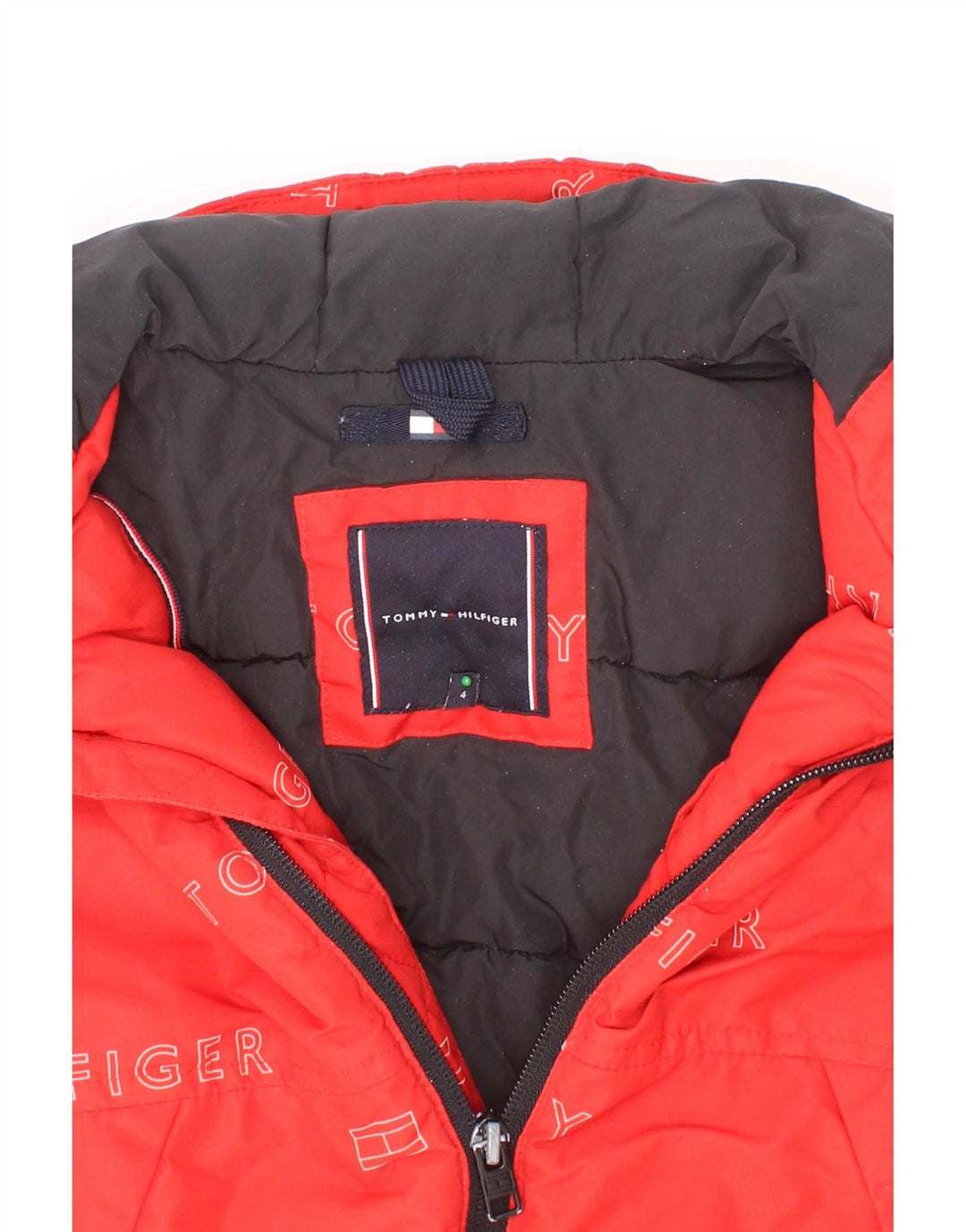 Tommy Hilfiger Wattierte Jacke mit grafischer Kapuze für Jungen, 3–4 Jahre, rotes Polyester