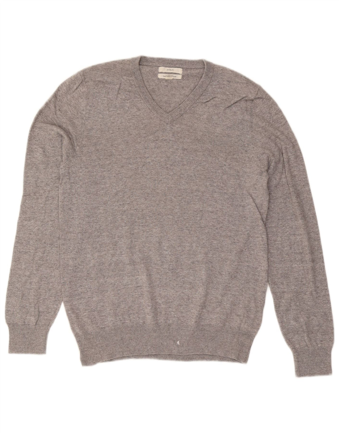 Marks & Spencer Mens V-Neck Jumper Sweater Small Grey Flecked Cotton