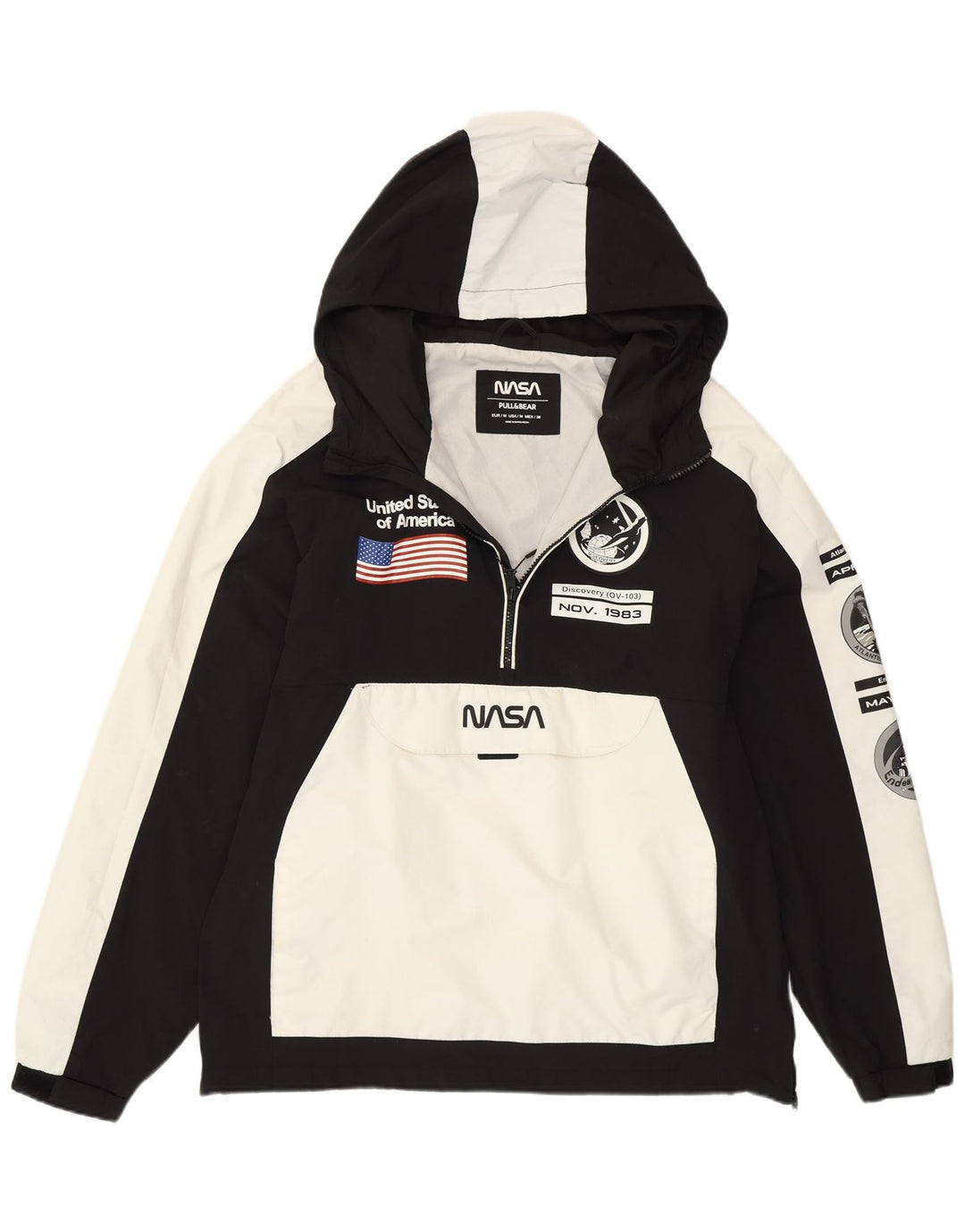 Pull & Bear Herren Nasa Graphic Anorak Jacke UK 38 Mittelweiß Farbblock
