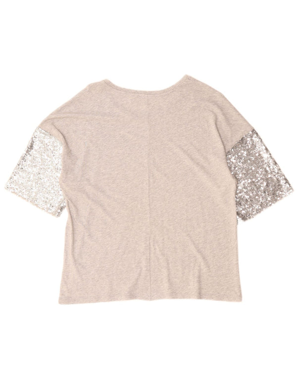 Benetton Damen T-Shirt Top UK 14 Large Grau geflecktes Modal