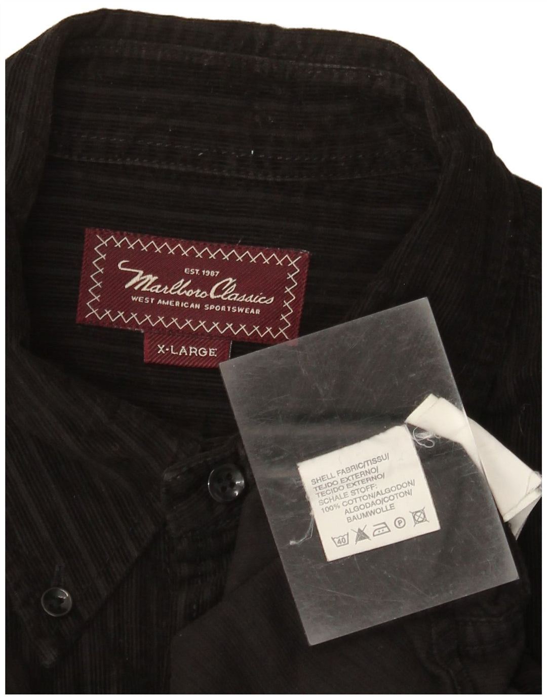 Marlboro Classics Herren-Cordhemd XL aus schwarzer Baumwolle