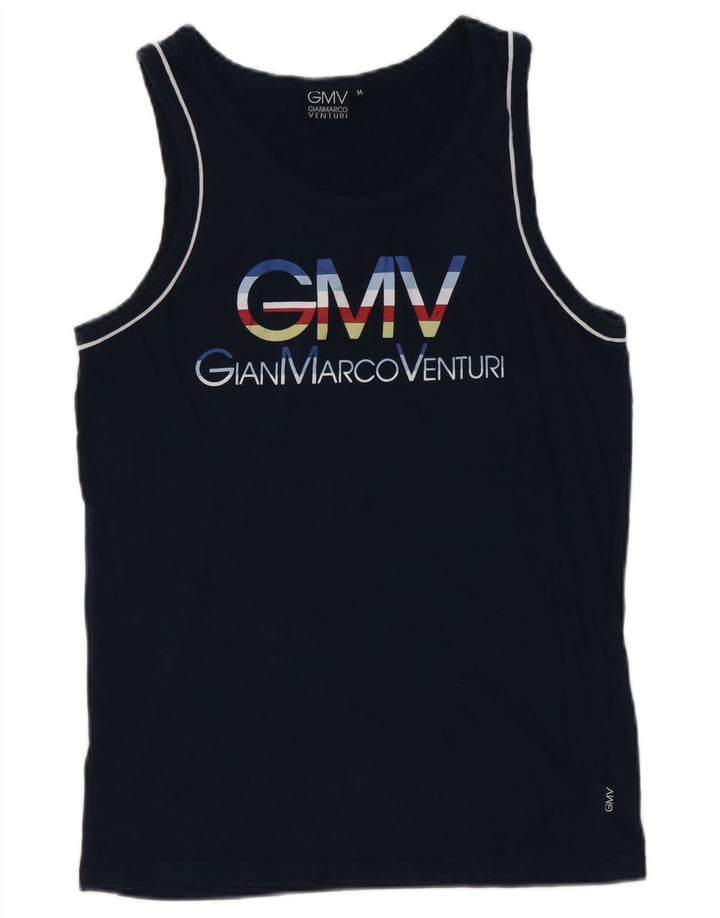 Gianmarco Venturi Grafisches Herren-Weste-Top aus mittlerer marineblauer Baumwolle