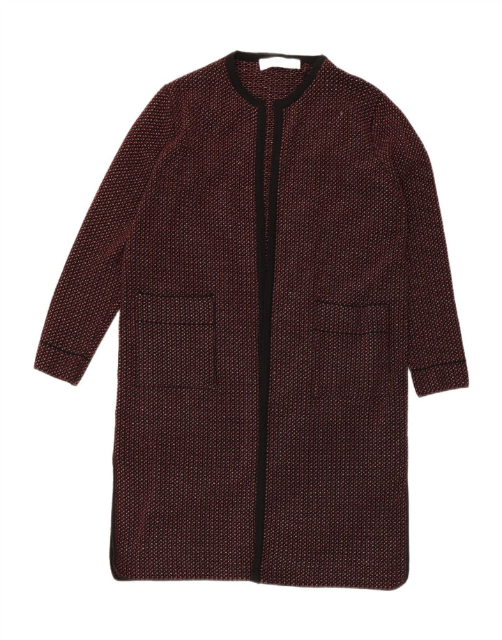 Zara Damen Longline Open Cardigan Pullover UK 14 Mittelrot Geometrisch