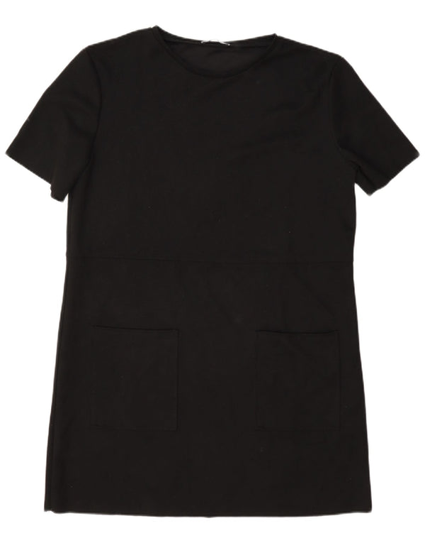Zara Damen T-Shirt-Kleid UK 16 Large Schwarz Polyester